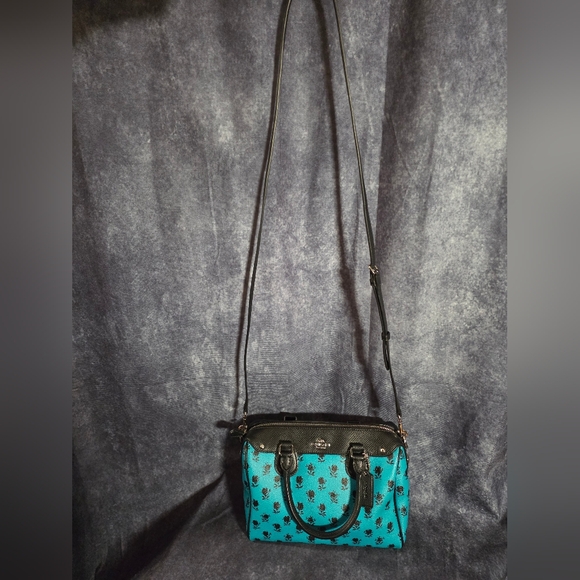 Coach Badlands Mini Bennett Satchel-Black and Teal Floral-Matching Wallet - Picture 11 of 15